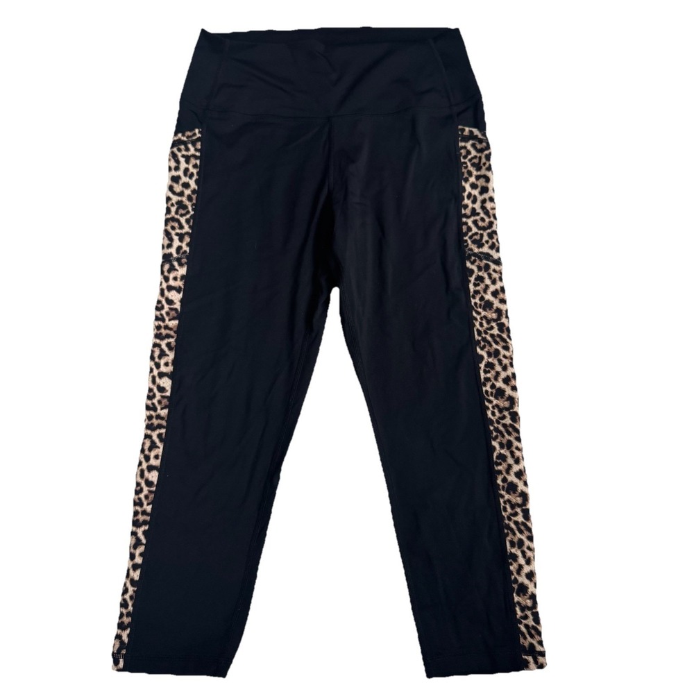 Zyia Active Capri Yoga Pants Womens 12 Black Leopard Print Pockets Leggings